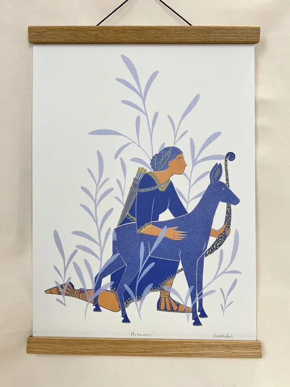 Artemis Greek Goddess Folklore Illustration A3 Print