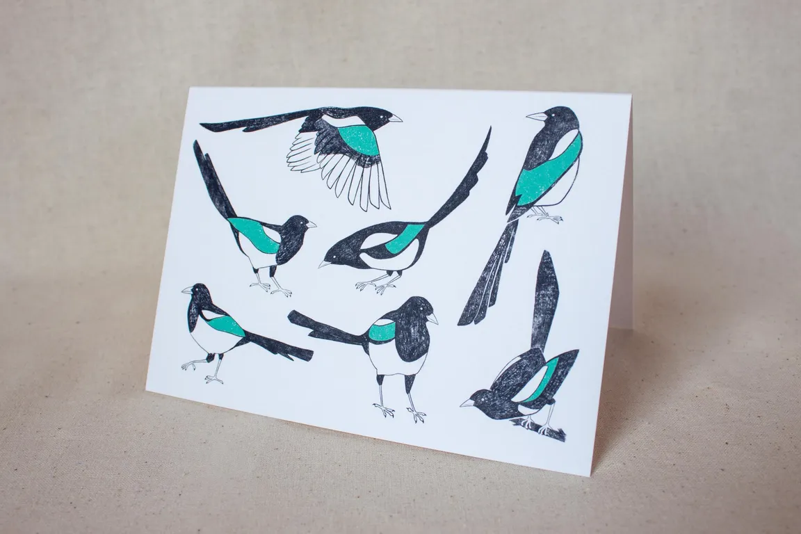 Magpies Illustrated A6 Greeting Card