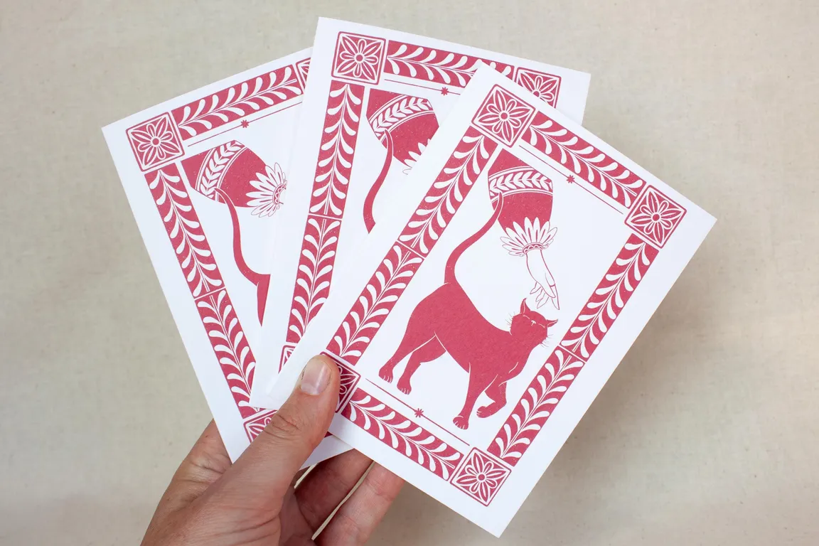 Beware of the Cat Illustrated A6 Greeting Card