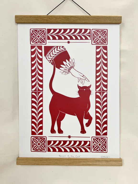 Beware of the Cat Folklore Illustration A3 Print